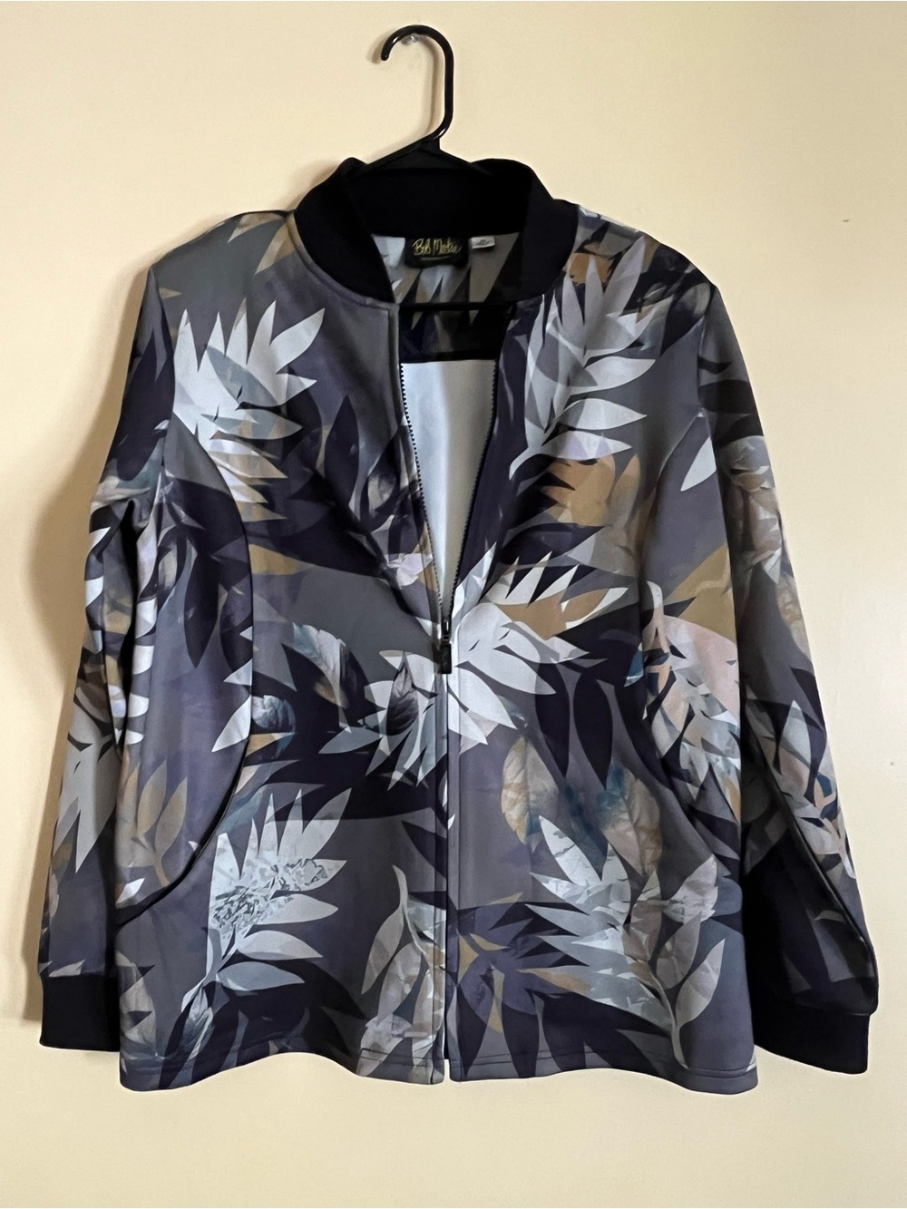 Bob Mackie Gray Floral Print Bomber Jacket